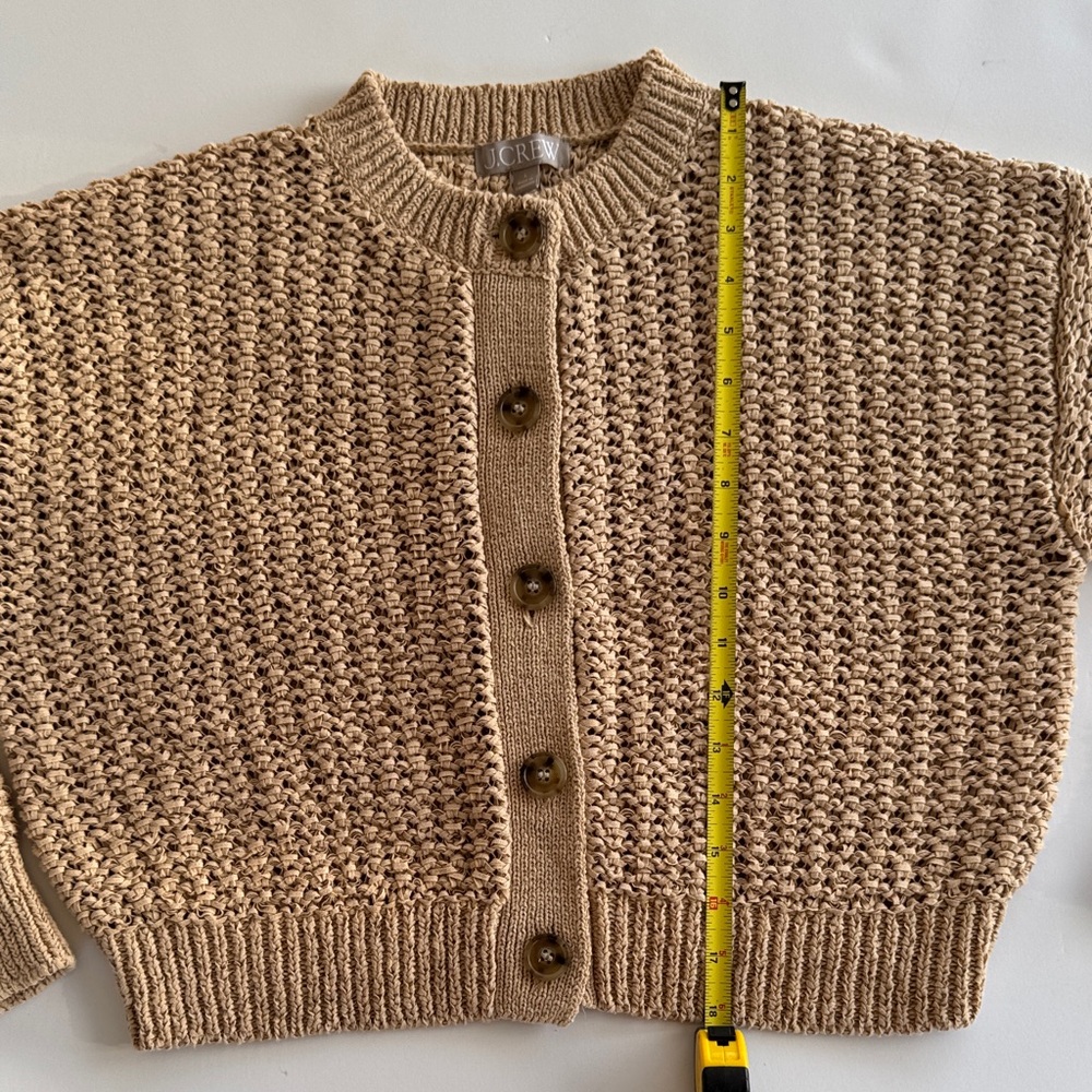 J Crew tan cardigan with open weave, NWOT, size large - Picture 5 of 6